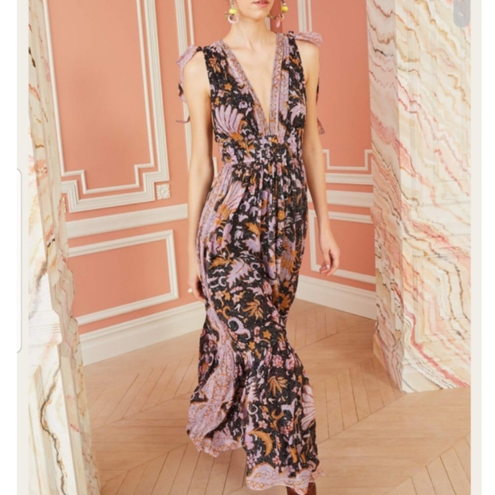 Ulla Johnson Annalise Floral Silk Maxi Dress Metallic